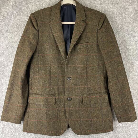 Jack Spade Tweed Blazer Sport Coat Mens 40R Brown Green Windowpane Wool 2 Button - Picture 1 of 15